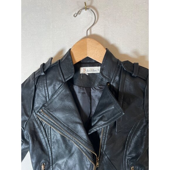 Doe a Dear Children's Size 5 Black Vegan Leather Moto Biker Style Zip Jacket - Picture 2 of 16